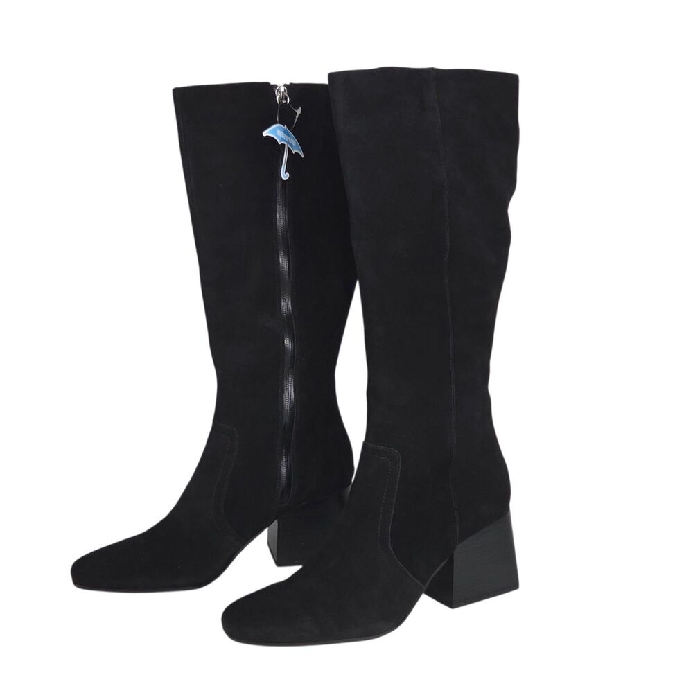 Aqua College Women Tori Waterproof‎ Black Suede Knee-High Boots 10M Side Zipper